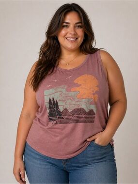 Torrid Pink Sleeveless Muscle Tee with Scenic Graphic